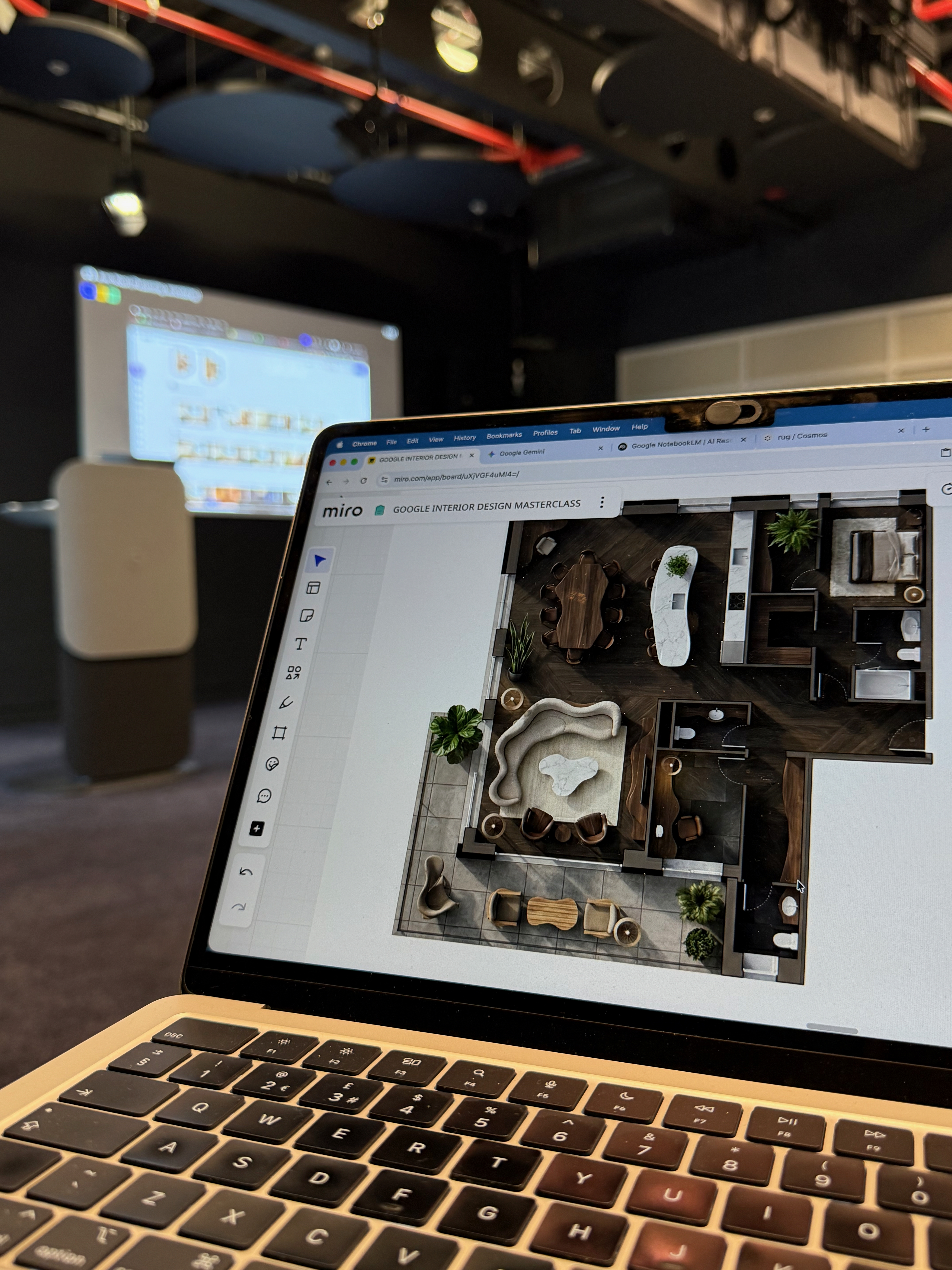 AI-generated floor plans on screen during the Google Interior Design Masterclass