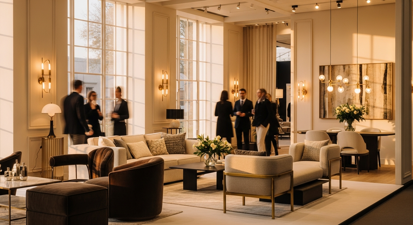 Decorex trade show floor with design supplier exhibition stands